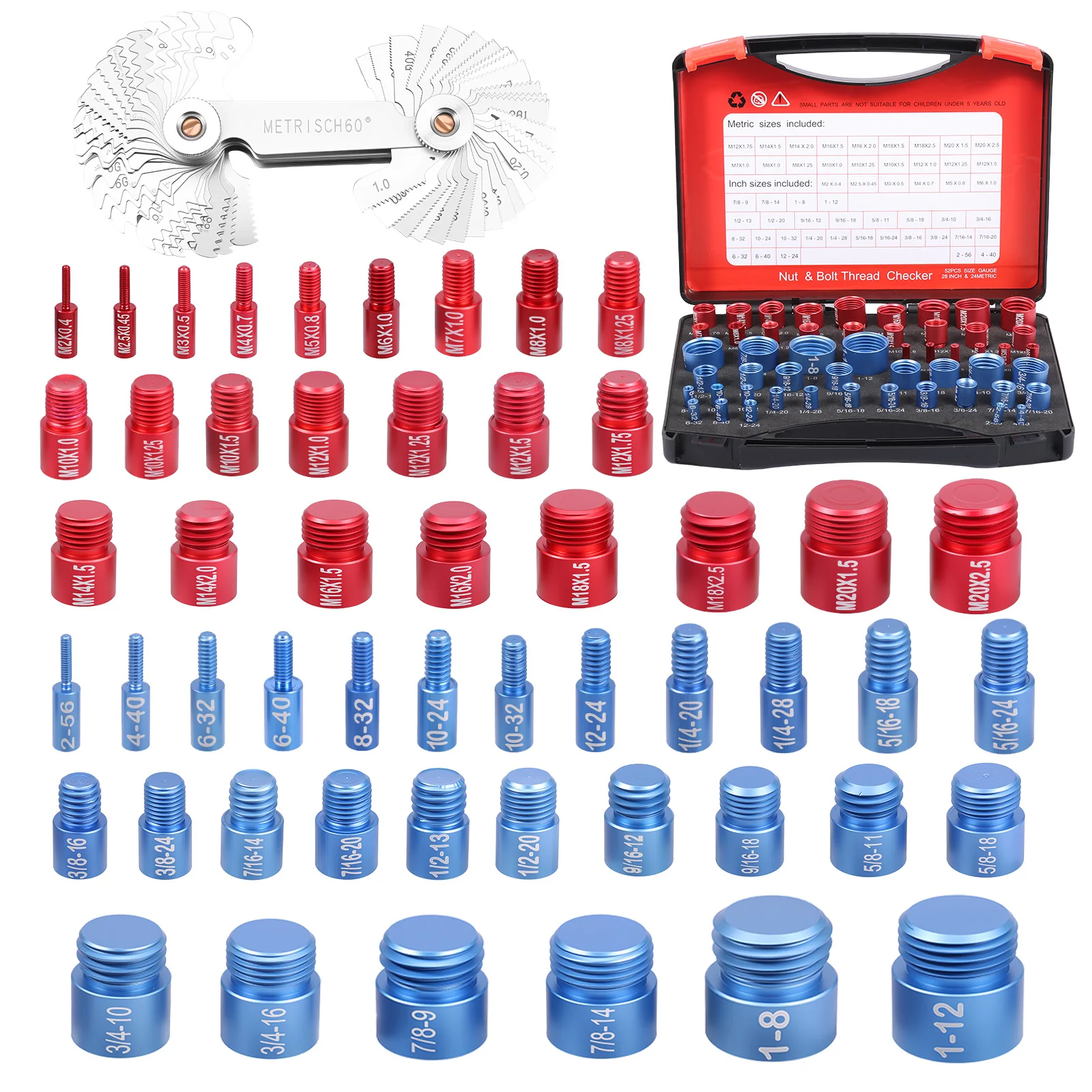 Thread Checker Metric & Imperial & US Nut and Bolt Thread Checker 28 Inch & 24 Metric Thread Gauge Bolt Size Finder for Nut Bolt