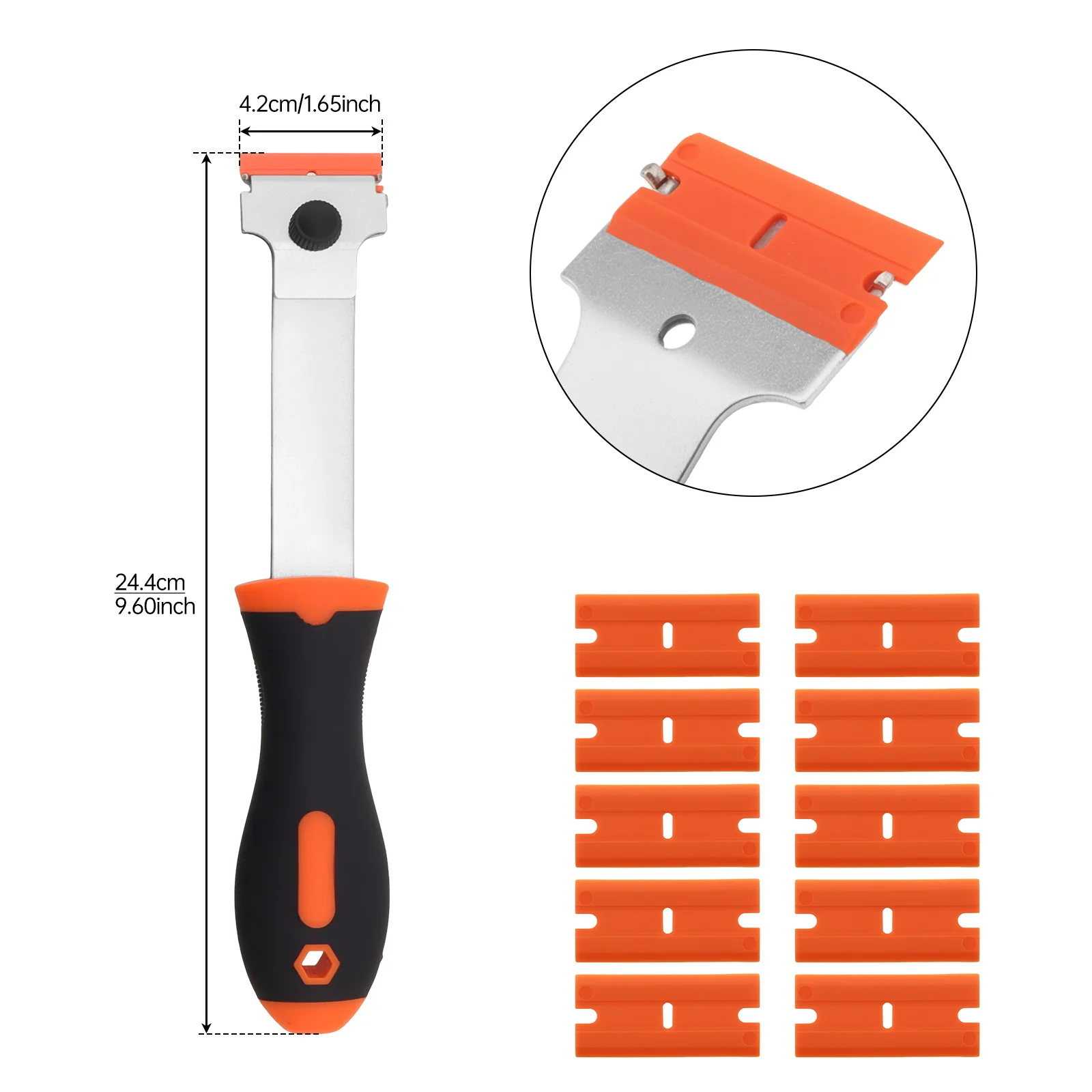 Multifunctionele ijskrabber Sneeuwborstel Lange steel Mestype Schraper Geschikt voor auto Voorruit Sticker Schop met 10 plastic messen