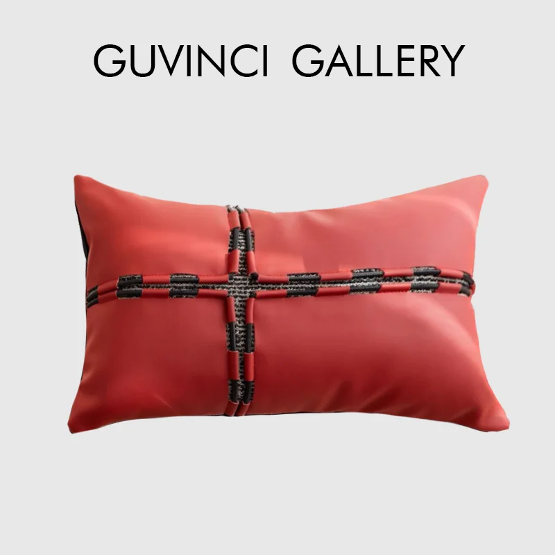 GUVINCI Modern Luxury Urban Interior Cushion Cover High Grade Racing Red Leather Pillowcase For Villa Hotel Office Model House