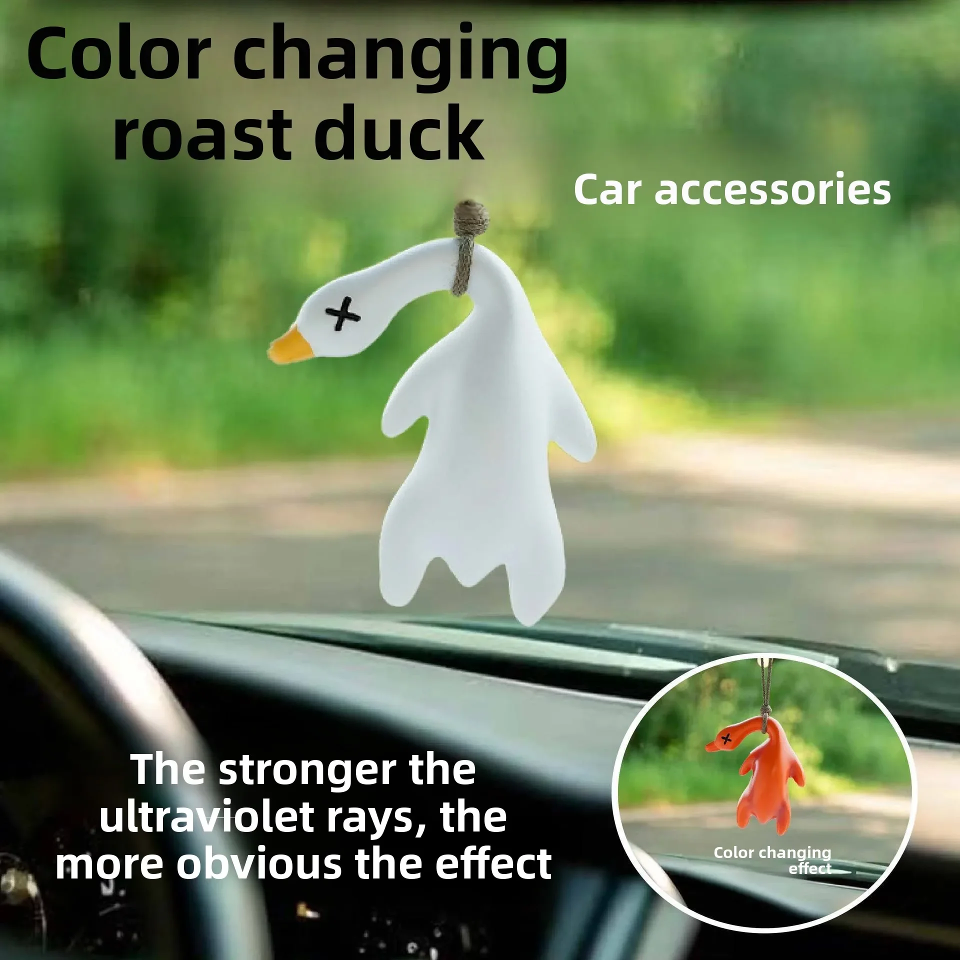 1 Pack Large UV Color-Changing Roast Duck Car Pendant, Discolor When Exposed to Ultraviolet Rays