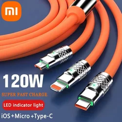 Cable de datos Xiaomi 120W carga rápida 6A 3 en 1 Cable tipo C Micro USB para IPhone Cable de carga para Xiaomi Samsung Cable Digital