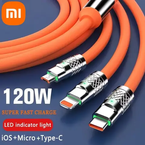 Xiaomi 120W 데이터 케이블 고속 충전 6A 3 In 1 Type C 케이블 Xiaomi 삼성 디지털 케이블 용 iPhone 충전 케이블 용 마이크로 USB