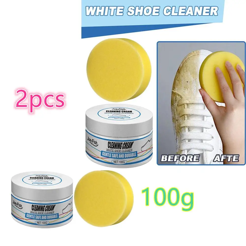 

2X White Shoe Cleaning Cream Shoe Stain Remover 100g Whitening All-purpose Cleansing Cream Car Interior Cleaner Shoe Stain Remov