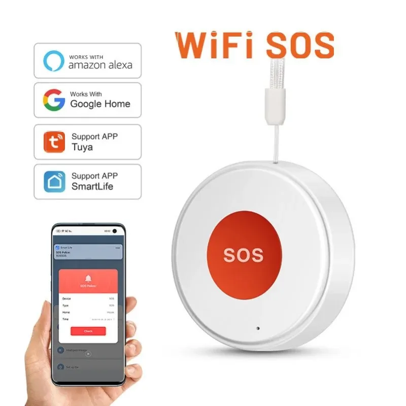 

Умная кнопка экстренного вызова Wi-Fi, интеллектуальное устройство безопасности с подключением к приложению, удаленным оповещением, перезаряжаемое, для автоматизации умного дома