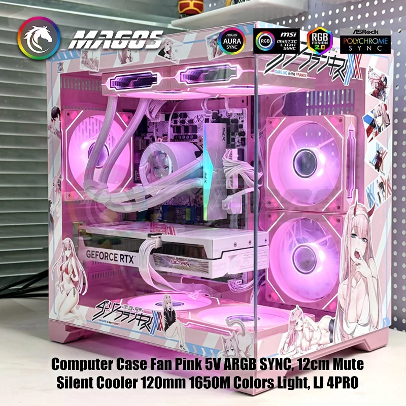 Ventola per case del computer Rosa 5V ARGB SYNC, dispositivo di raffreddamento CPU silenzioso muto da 12 cm 120 mm 16,5 M Colori luce, lama avanti o retromarcia, LJ 4PRO