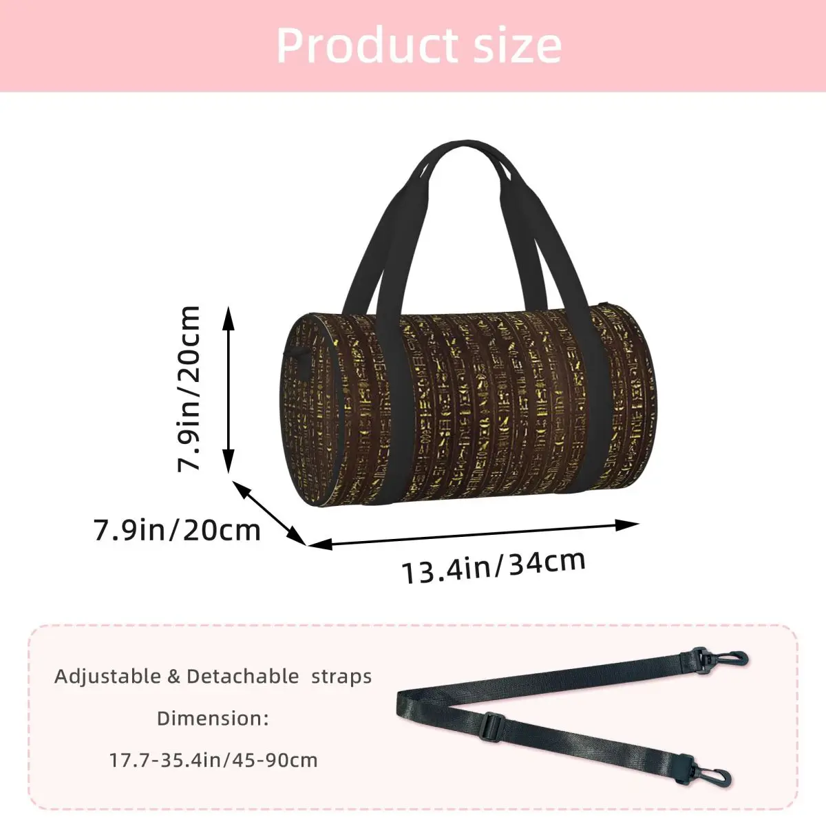 Golden Egyptian And Hieroglyphics On Wood Luggage Bag Multi-Functional Duffle Tote Bag Handbags Gym Bags Fitness