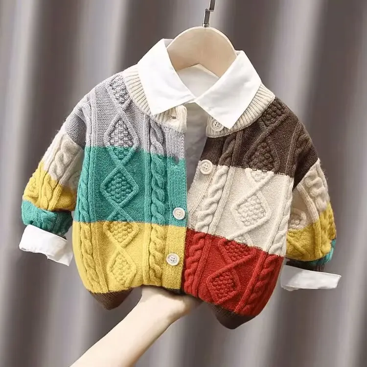 Boys Girls Cardigan Sweater Kids Cotton Button Solid Long Sleeve Knit Sweaters Children Autumn Clothes 2023 New