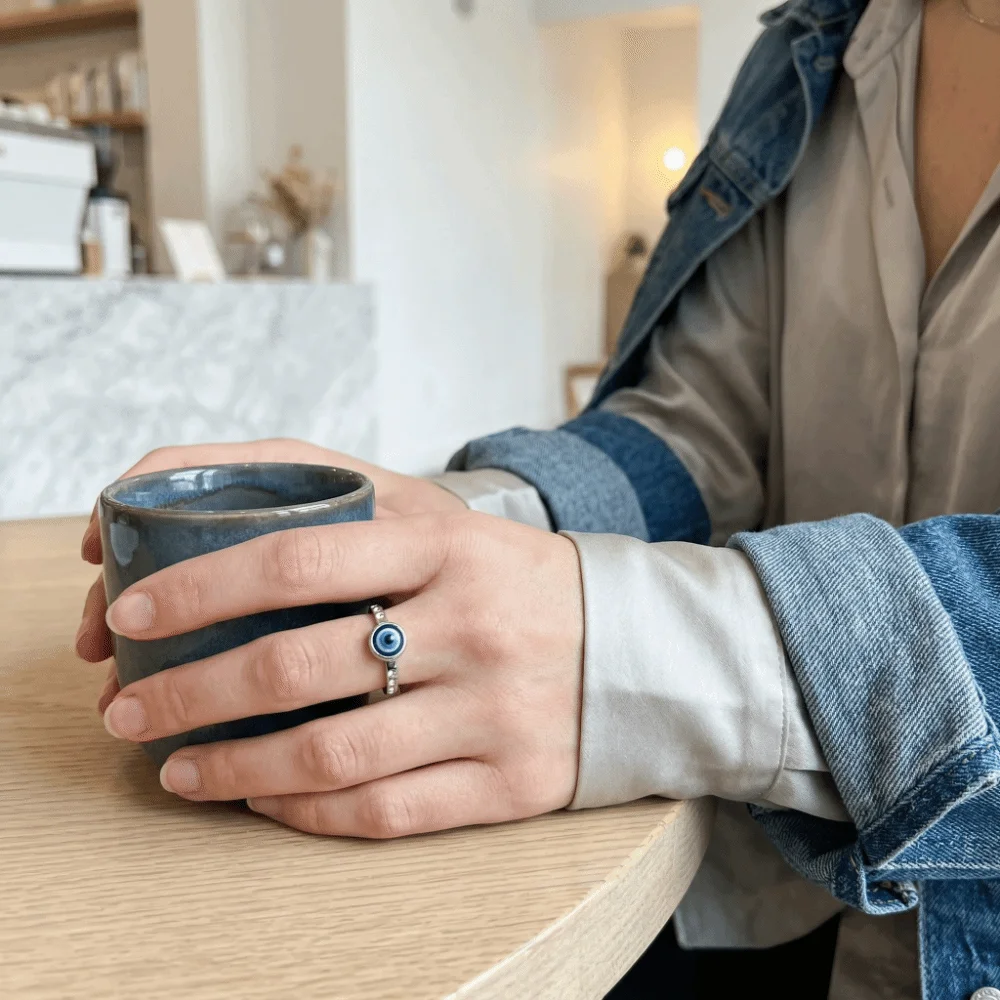 Exaggerated Blue Eye Ring Versatile Use Simple Style Titanium Steel Ring Exquisite Silver Gold Rhinestone-Studded Ring Gift