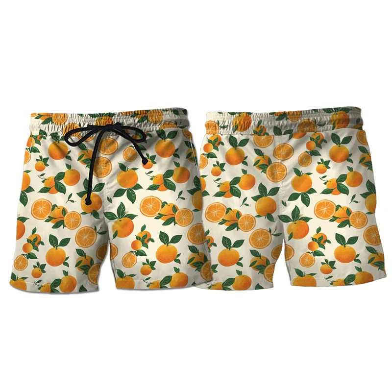 

Tropical Fruit Graphic Bermudas Hawaiian Boardshorts Aloha Coconut Board Shorts Tangerine Watermelon Male Trunks Beach Shorts