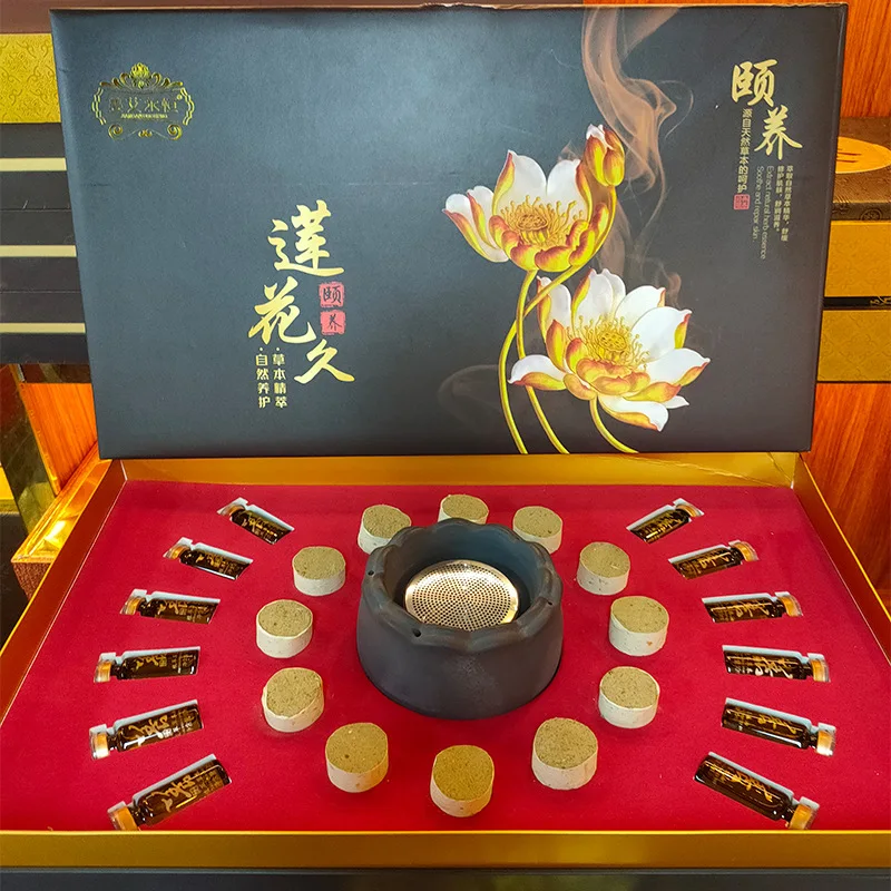 Lotus Moxibustion Set Box Stone Dragon Pot Taiji Purple Sand Scraping Cup Essential Oil Lotus