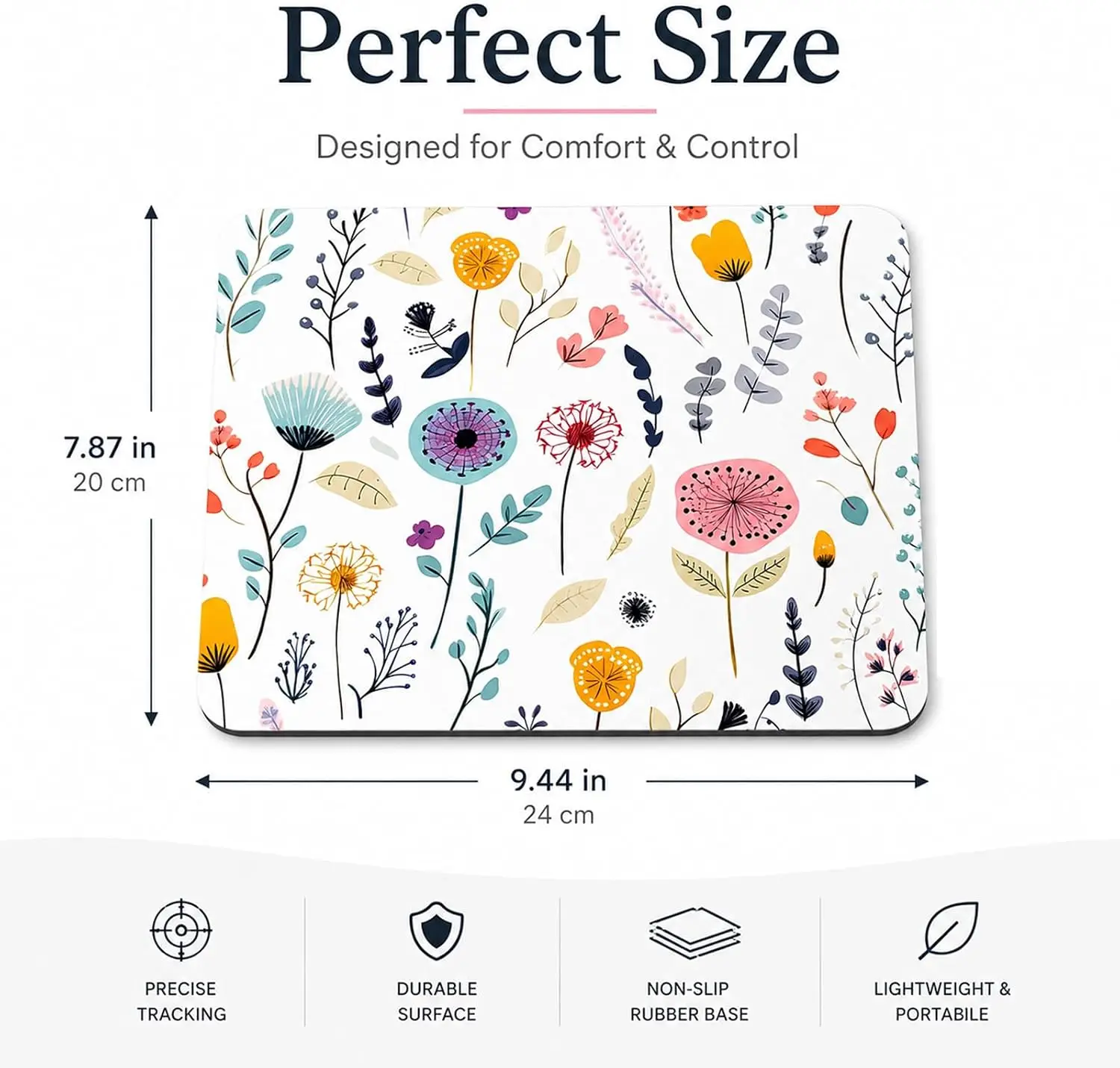 Moderate thickness Rectangular gaming mouse 3 Pcs Vintage Flower Mouse pad,7.87×9.45 in Washable Square Desk Pad,Anti-Slip