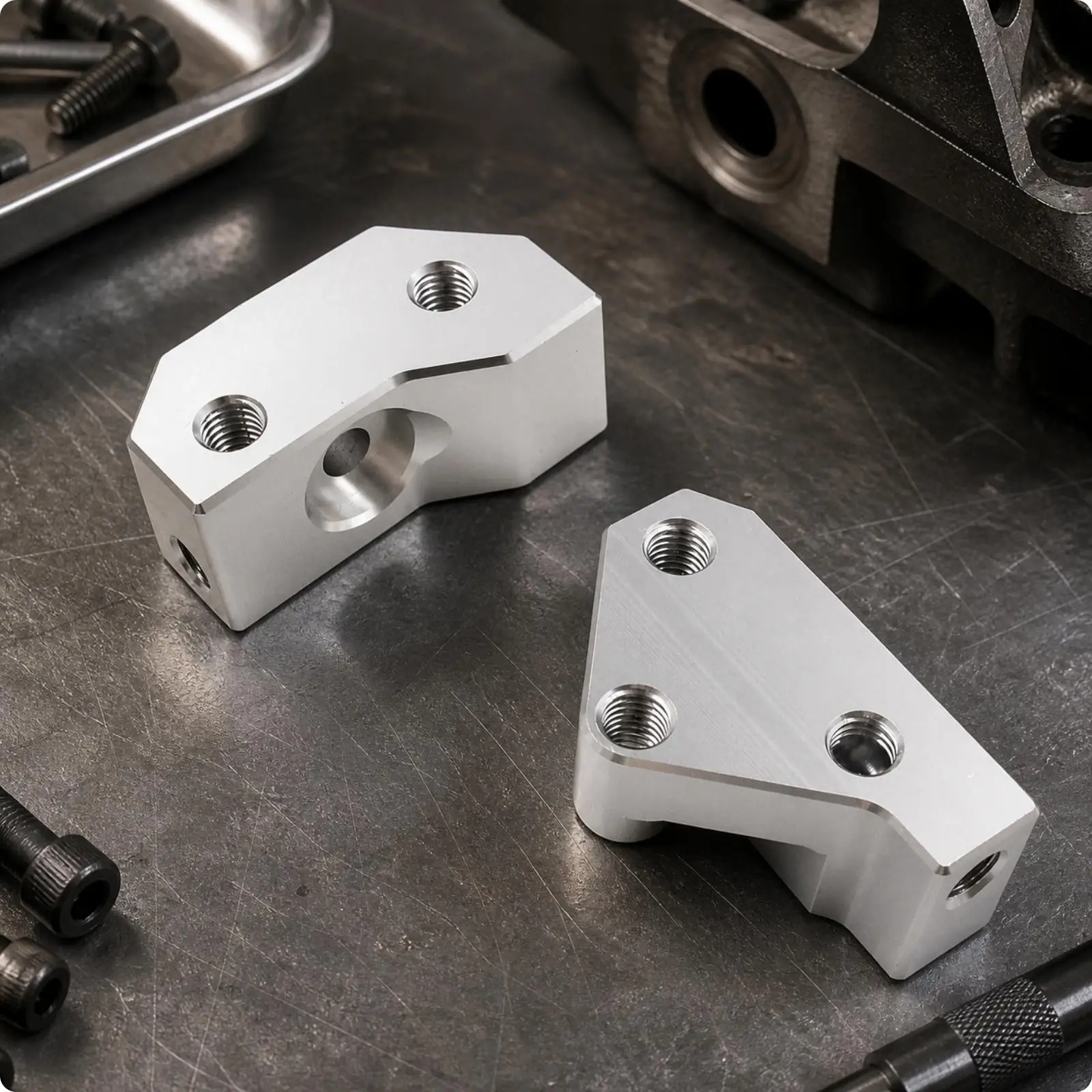 Aluminum Engine Knock Sensor Bracket Kit for LS V8 Swap Custom Build with Mounting Bolts Silver Finish Lightweight