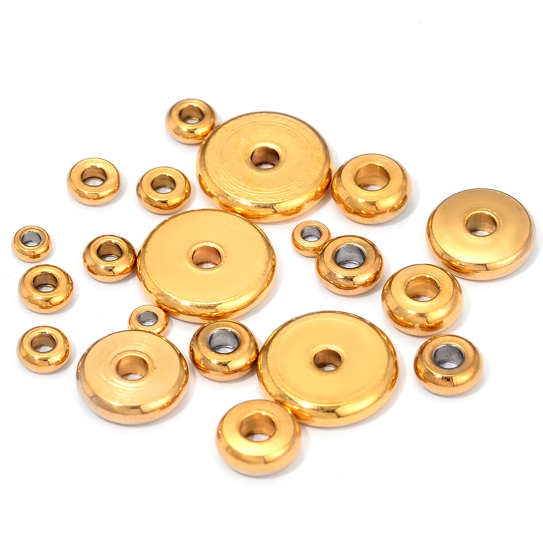 Wholesale 20pcs/lot 3mm-10mm Stainless Steel Flat Round Bead Loose Spacer Beads for DIY Jewelry Making Accessories