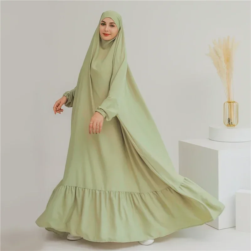 

Eid Ramadan Hooded Abaya Women Prayer Garment Muslim Robe Loose Long Dress Abayas Dubai Turkey Islamic Clothes Djellaba Femme