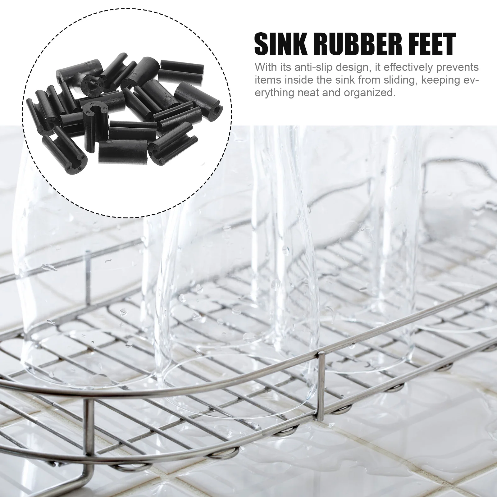 50 Pcs Sink Mats Kitchen Protector Grid Rubber Electric Wire Feet Replacement for Protectors Black