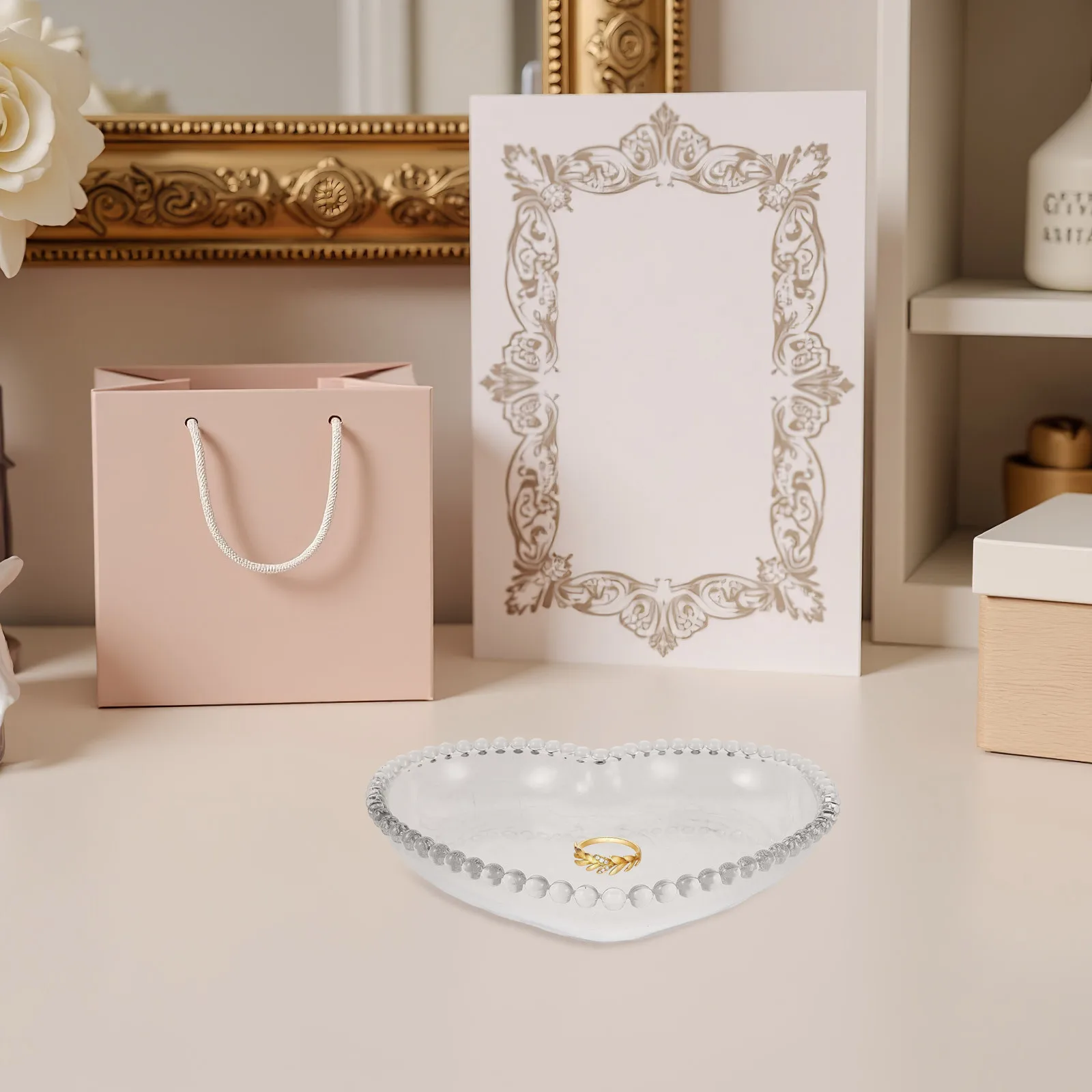 

Heart-Shaped Vintage Jewelry Tray Glass Embossed Decorative Vanity Tray Organizer for Rings Earrings Necklaces