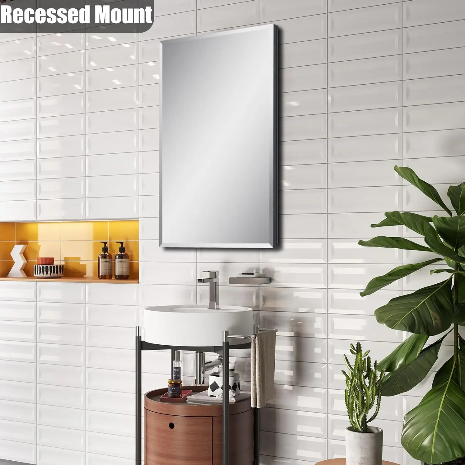 Medicine Cabinet 14 x 24 inches Mirror Size, Recessed or Surface Mount, Black Aluminum Bathroom Wall Cabinet with Mirror and Adj