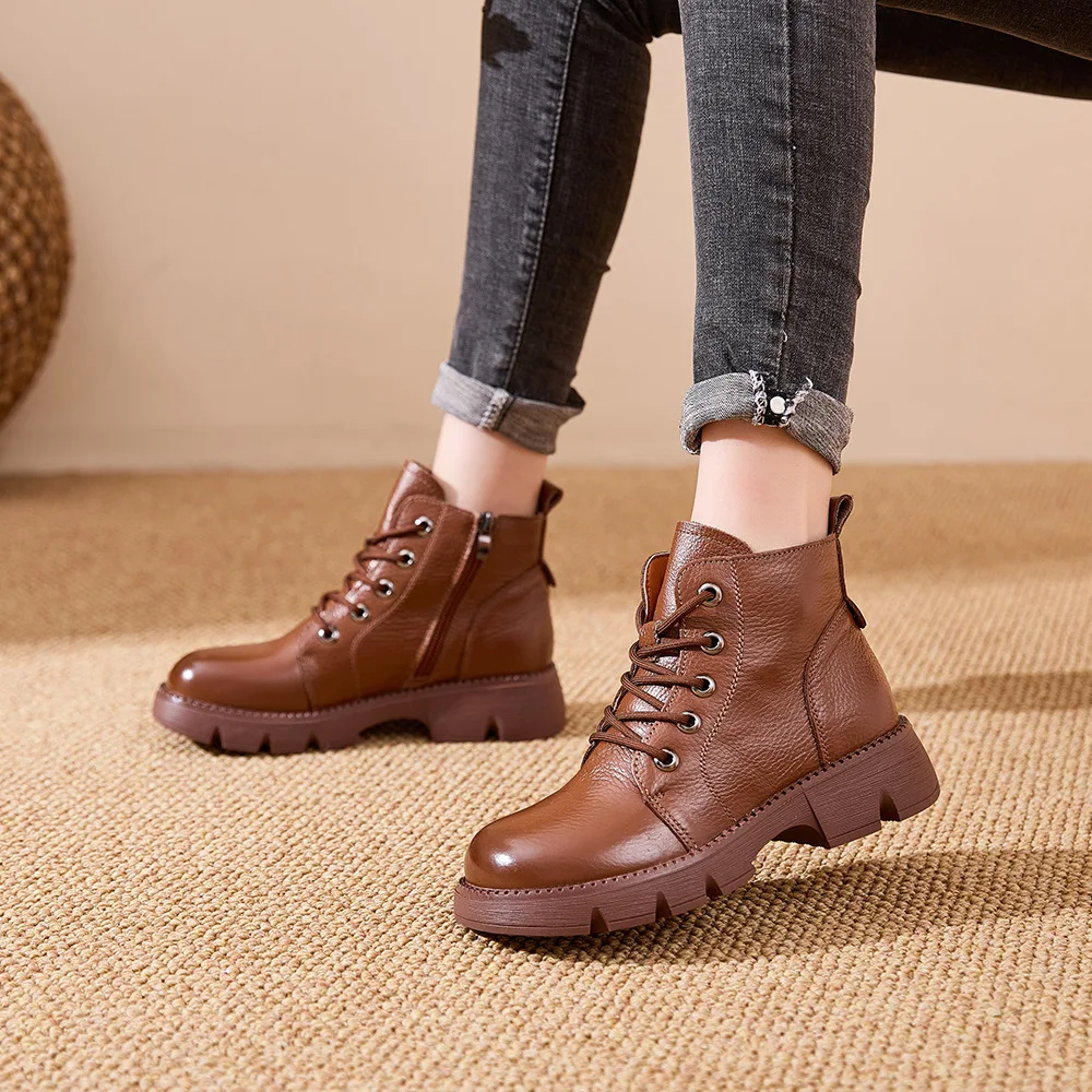 

2025 autumn oxford boots women genuine leather shoes platform booties woman luxury side zipper ankle boot western cowgirl boots