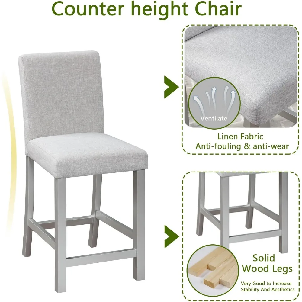 طقم طاولة طعام بارتفاع لـ 4 أشخاص، طقم طاولة مطبخ من الخشب الصلب مع 4 كراسي منجدة للمطبخ وغرفة الطعام والمنزل #6