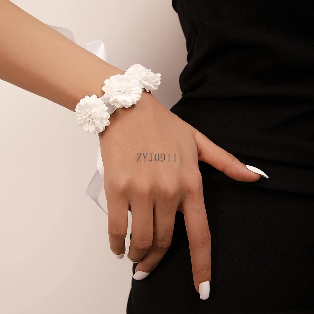* وصيفة الشرف الزهور سوار الزفاف المعصم شريط من القماش اللؤلؤ القوس Bridel المعصم الزهور اليد الزهور حفلة موسيقية لوازم ديكور