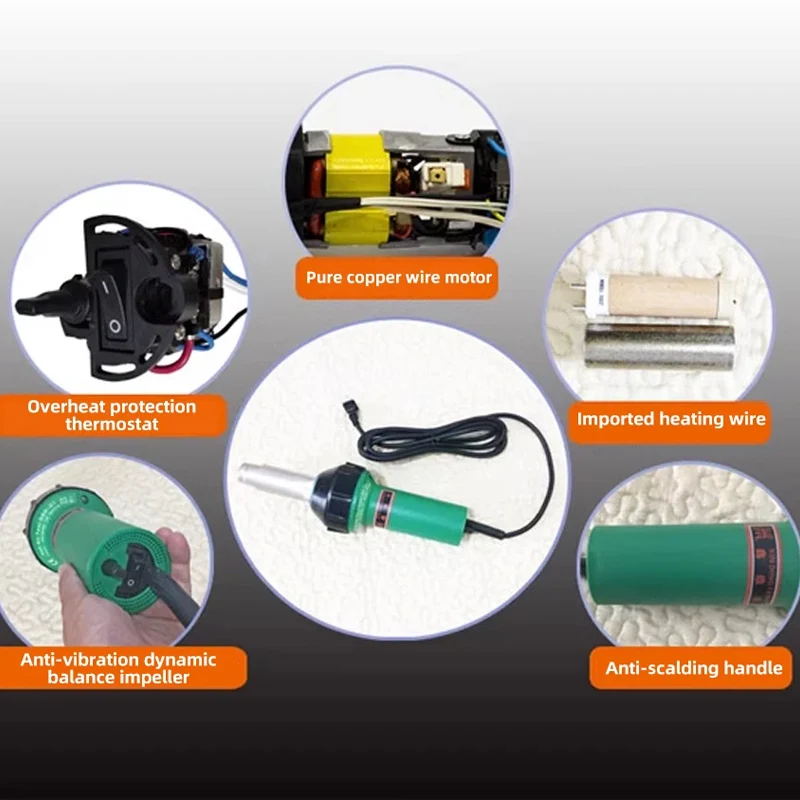 1600W Plastic Welding Gun 220v Welding Plastics Hot Air Blower Gun with Accessories for Welder machine for PP/PE/PVC sheet