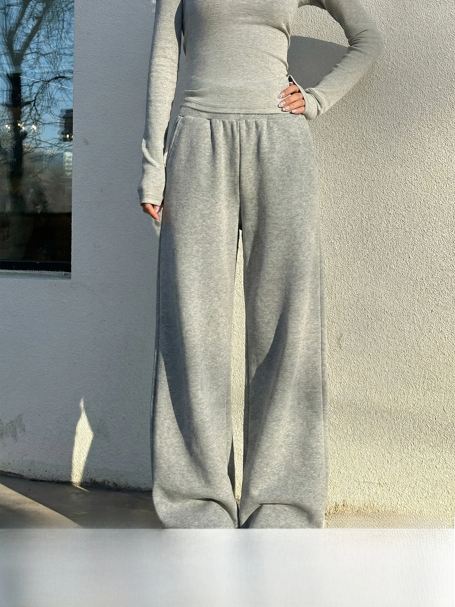 

Thiened Fce Women's Wide Leg Pants High Waist Straight Cut Casual Trousers Comfortable Loose Fit Winter Pants