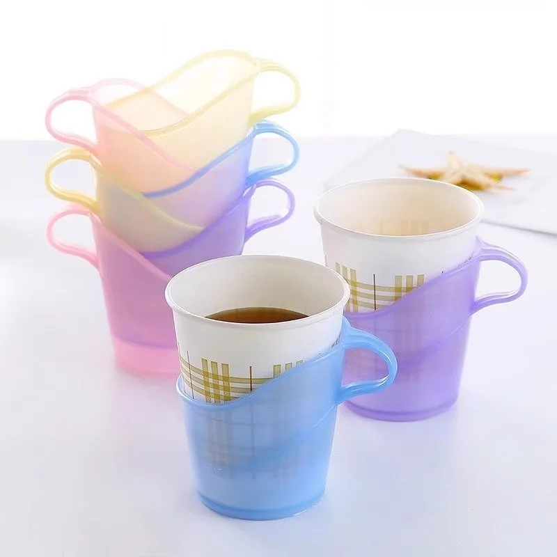 Disposable paper cup holder, thickened plastic tea holder, cup holder, heat-resistant, disposable cup universal cup cover