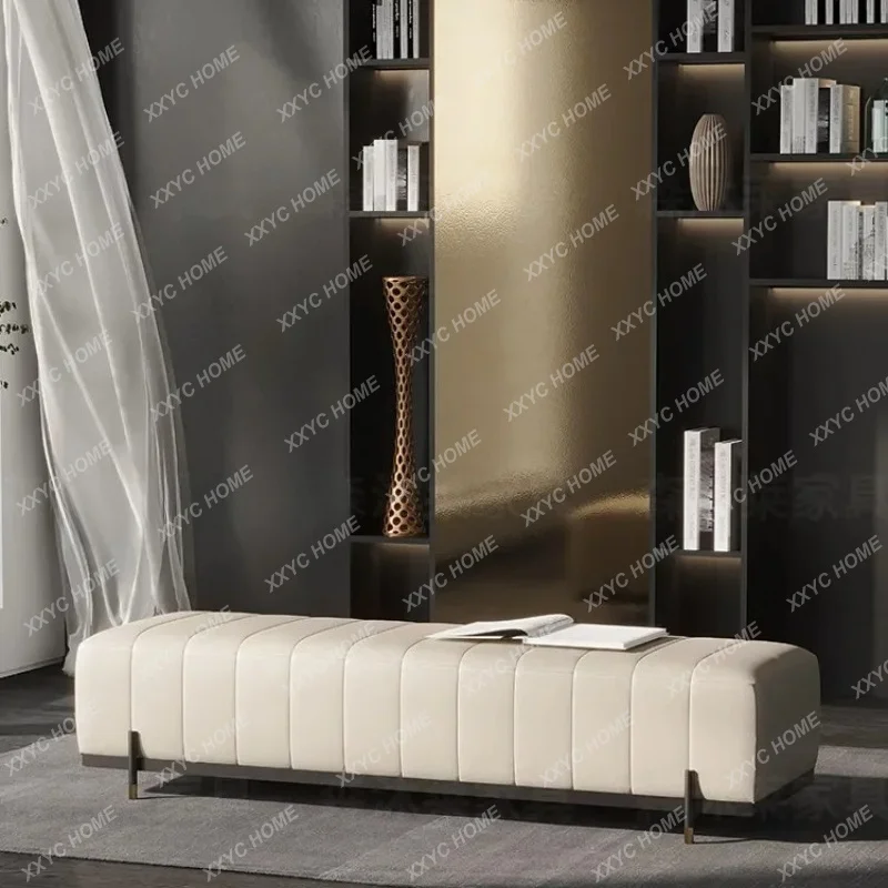 XXMinimalist Genuine Leather Bench For Bedroom Entryway Hallway Shoe Changing Stool Modern Simple Design