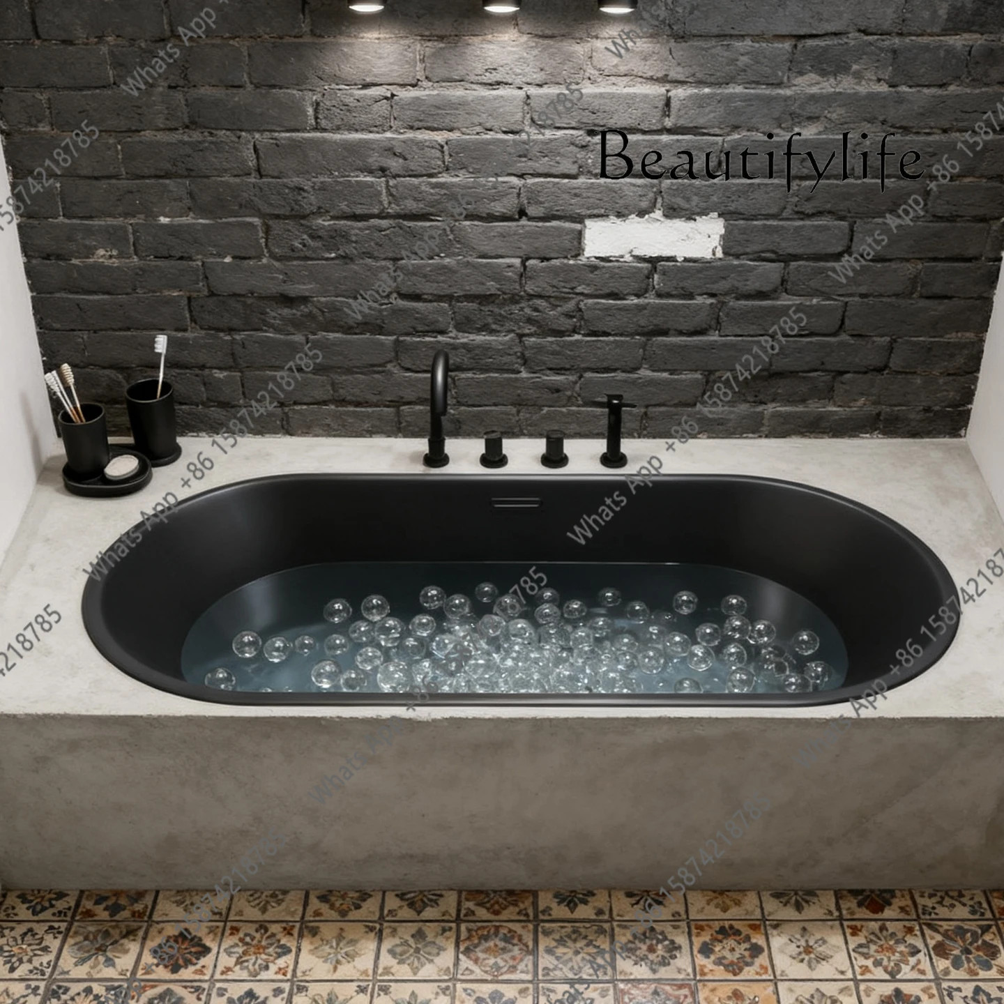 

J Matte Black Oval Embedded Small Apartment Acrylic Household Thin Edge Color Table Bathtub