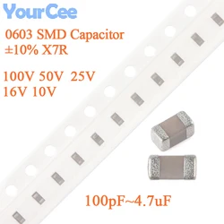 100pcs 0603 SMD Condensateur ± 10% 25V X7R 1uF 2.2uF 100nF 220nF 330nF 470nF