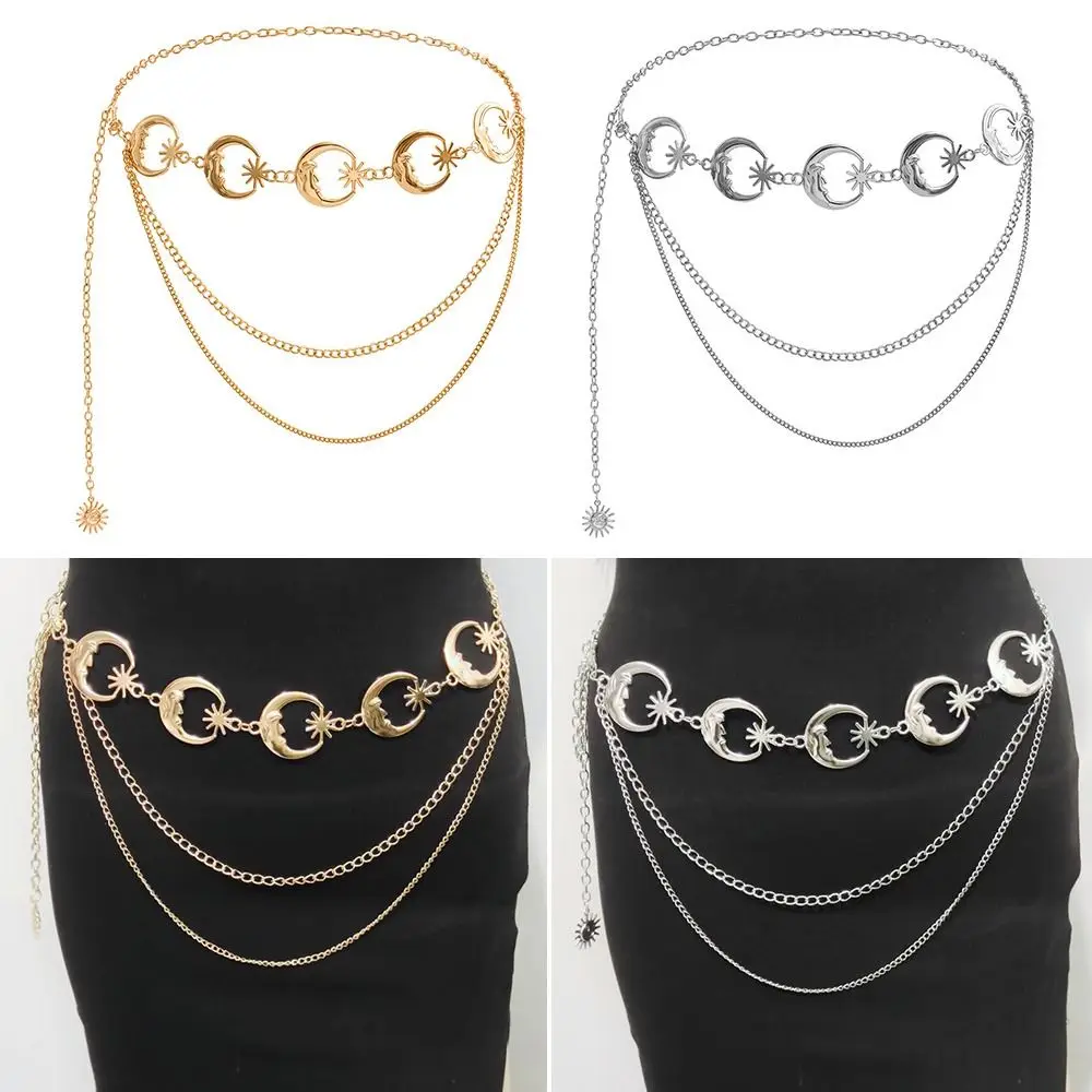 Punk Hip Hop Layered All-match Waist Chain Moon Vintage Metal Womans Belt For Dress Vintage High Waist Chain Belt for Women