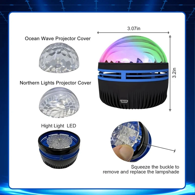 Northern Lights Projector, 2In1 Northern Lights And Ocean Waves Projector, Aurora Lights Projector,Night Light Projector Durable