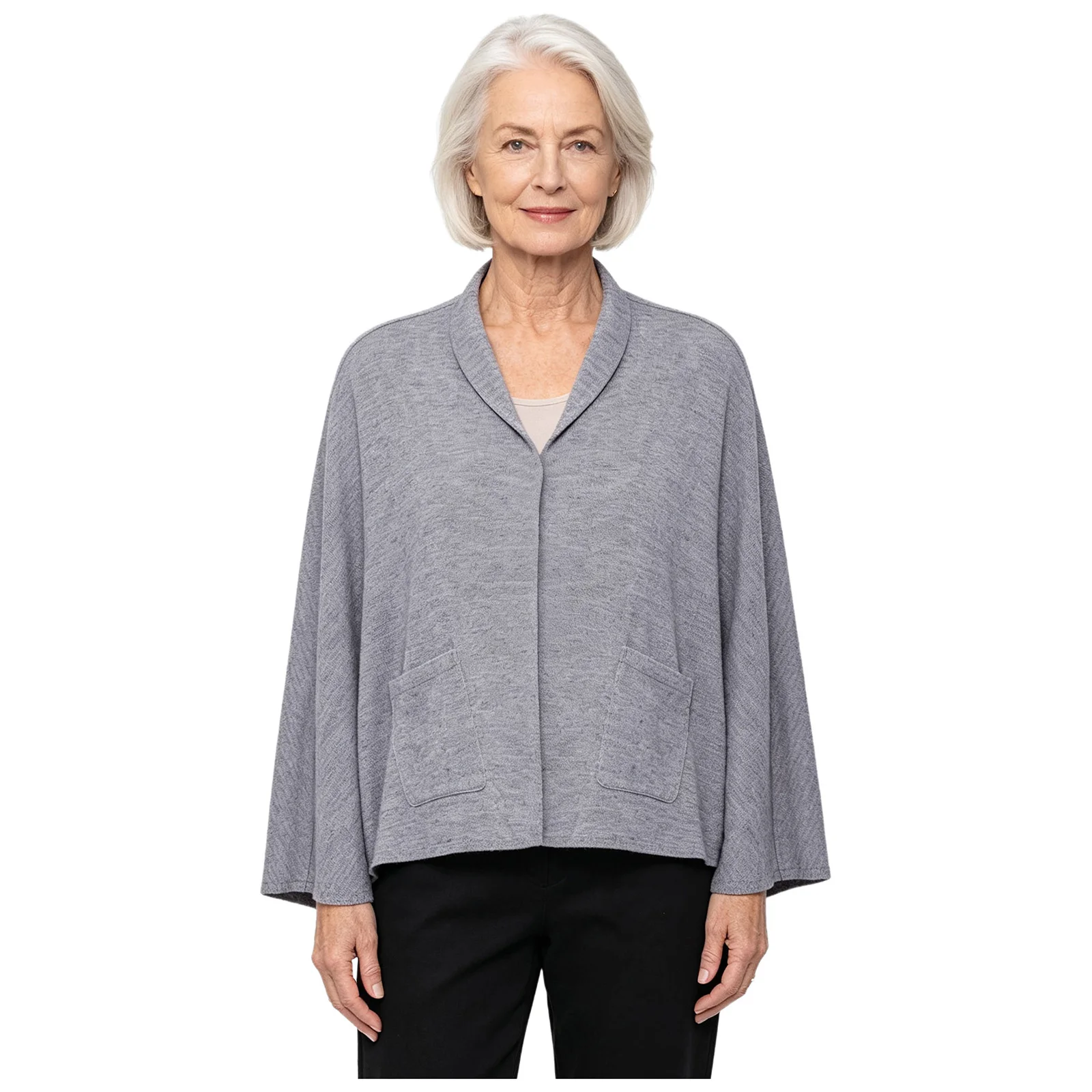 Women Elderly Adaptive Warm Cape Shawls V Neck Button-down Cardigan with Pockets Special Need Clothes