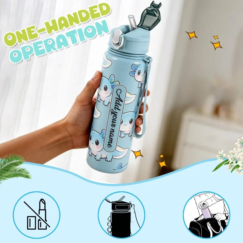 750ml Custom Name Blunt Salamander Print Leakproof Reusable Water Bottle for Outdoor Sports Hiking School Office Birthday Gift