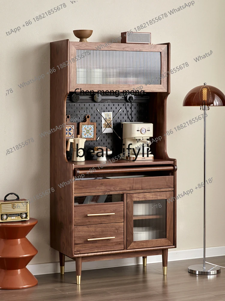 

178North American black walnut hole board side cabinet retro solid wood storage integrated wine cabinet against the wall