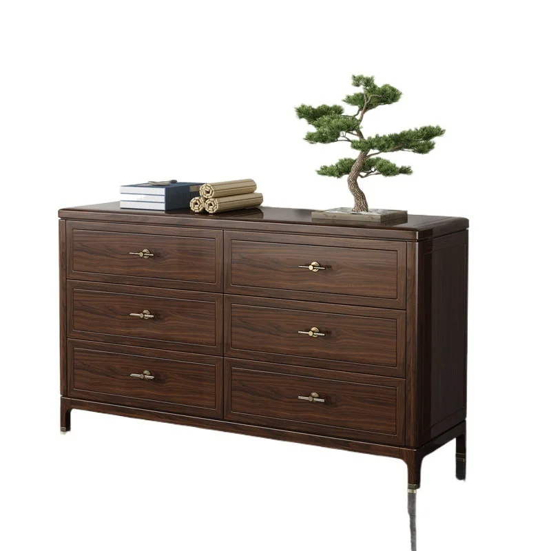 New Chinese-style six-chest cabinet, solid wood ebony modern living room, bedroom storage side cabinet against the wall