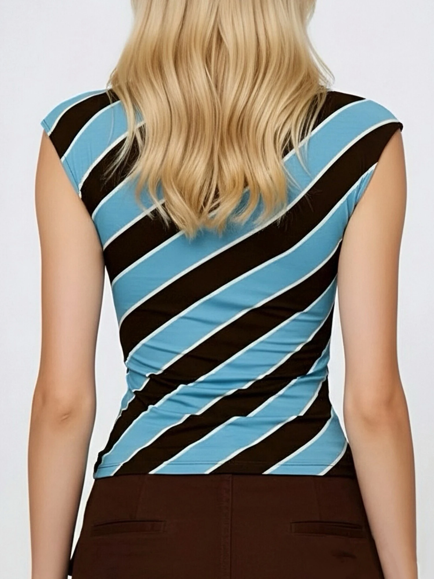 قميص نسائي أنيق مخطط برقبة قارب مع تصميم مناسب، سترة بدون أكمام مثالية للارتداء اليومي غير الرسمي #3