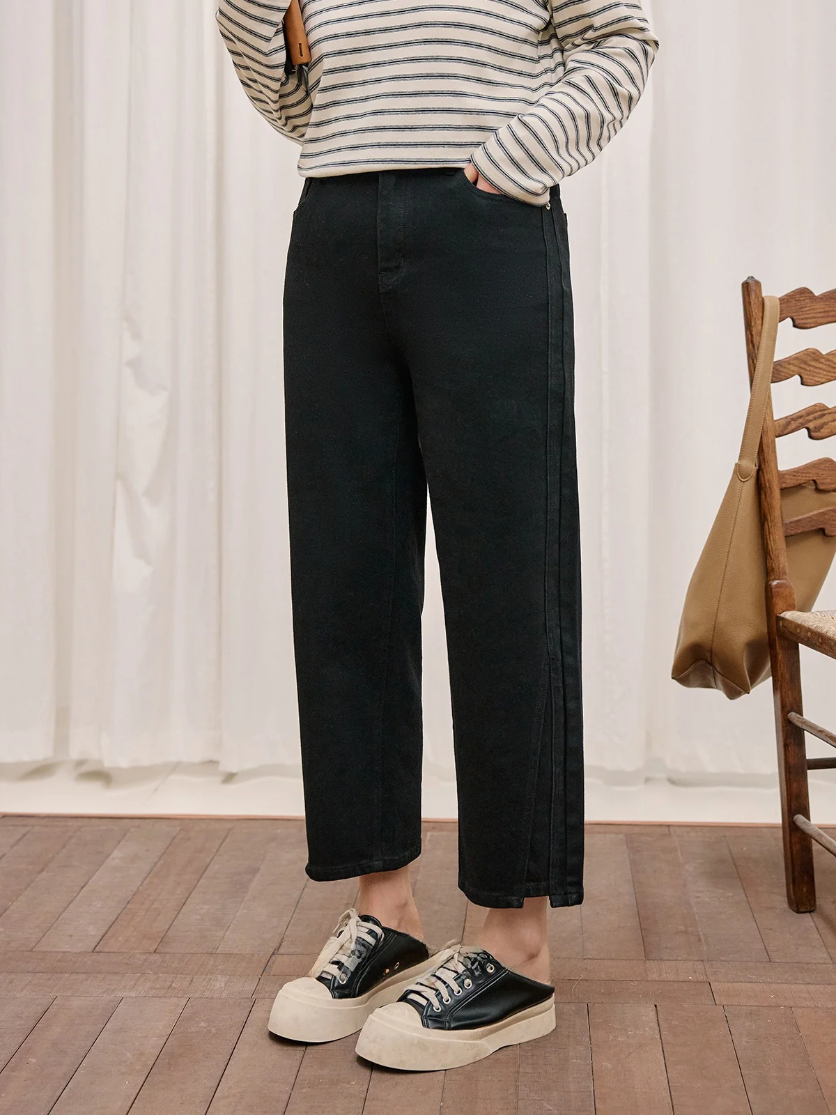 

Женские джинсы XLIDM больших размеров, прямые, с декоративными элементами, из хлопкового стрейч-денима, повседневные, однотонные, весенние