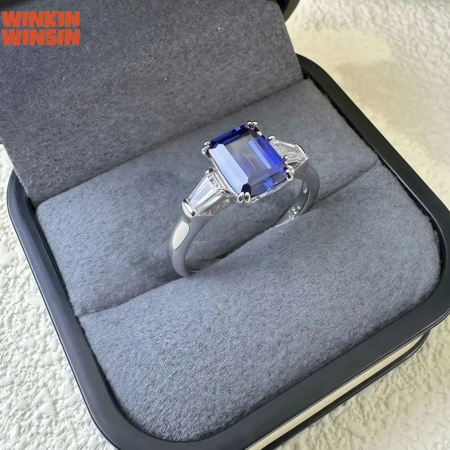WINKIN WINSIN marque MST offres spéciales 2.5ct saphir synthétique Tanzanite 925 en argent Sterling haute teneur en carbone diamant bague bijoux