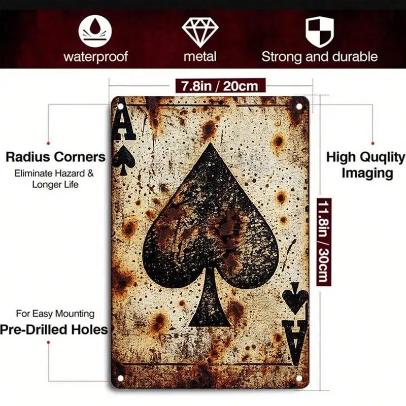 1PC Ace Of Spades Tin Sign, Retro Playing Card Art, Distressed Metal Plaque For Game Room & Bar Decor, 8x12 Inches