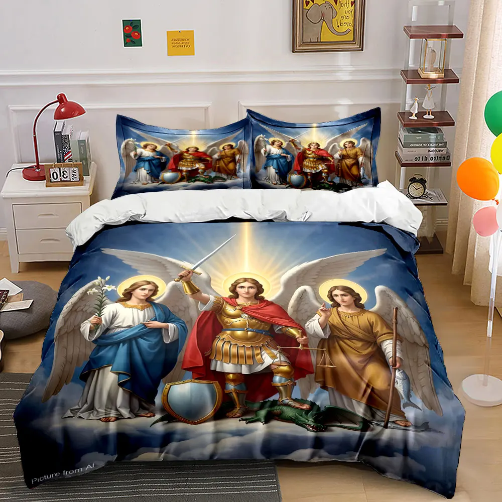 Theme of the Three Archangels Print Bedding Set 1 Duvet Cover 2 Pillowcases for Adult and Children Luxury Gift Full Size