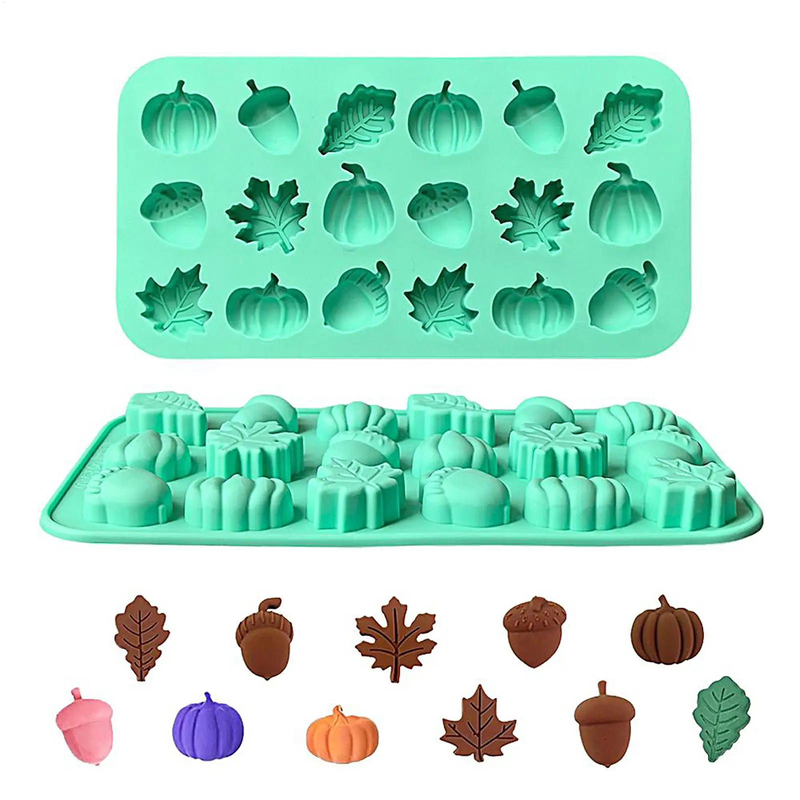3D Pumpkin Maple Leaf Acorn Shaped Chocolate Biscuit Candy Mold Chocolate Molds  Autumn Harvest Themed Silicone Mold