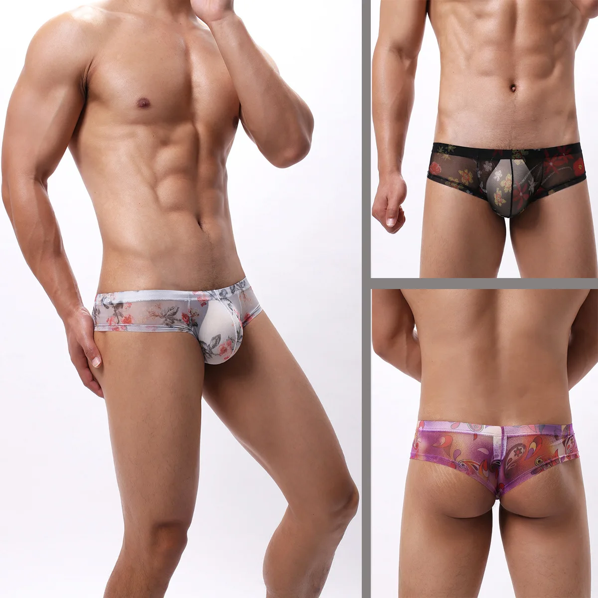 Men's Briefs & Low Rise Trunks Sheer Print Design U Convex Pouch Soft Comfort Stylish Underwear Available in 5 Colors S-XL