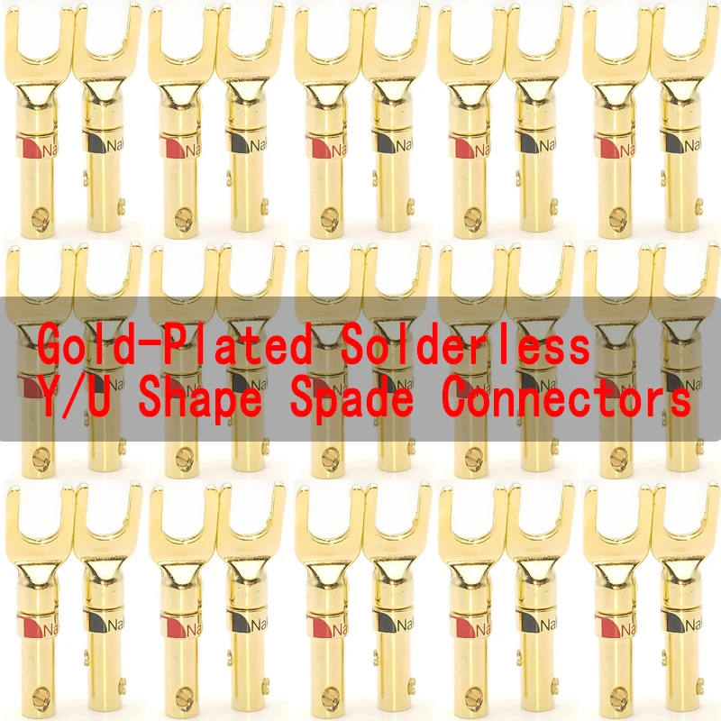 

Pure Copper Gold-Plated Solderless Y/U Plug Connectors for Audio Cable & Amplifier Speaker Wires