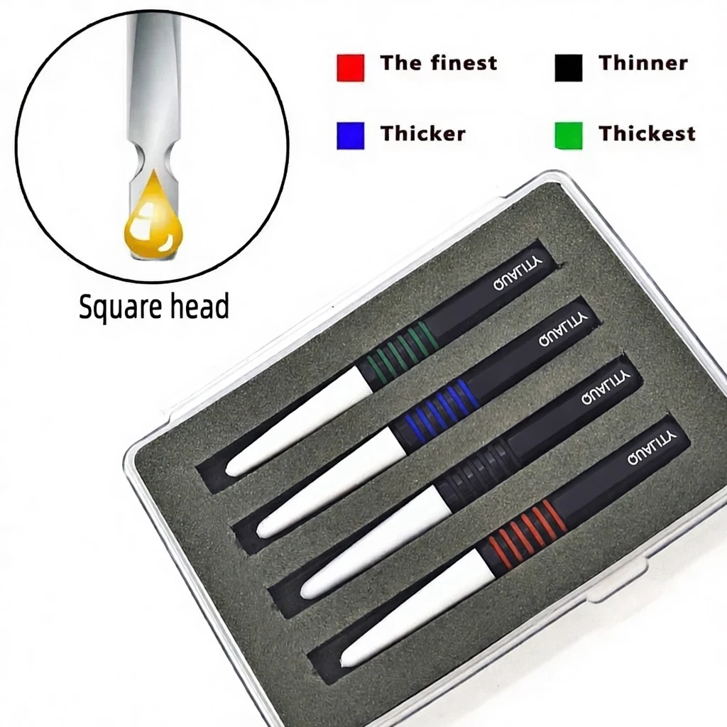 4-Piece Watch Oil Applicator Tool Set - Precision Square Head Lubricator Pens for Mechanical Watch Movement Repair & Maintenance - Color Coded Fine Tip Oiler Kit for Horology