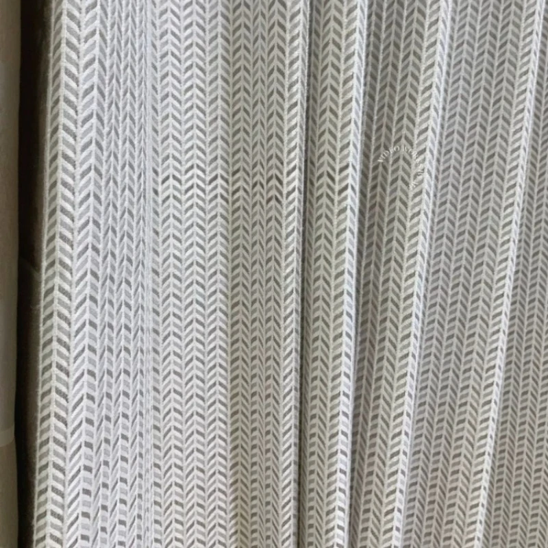 Fishbone Herringbone Pattern Beige Jacquard Chenille Curtains for Living Room Bedroom French Window Customized Finished Products