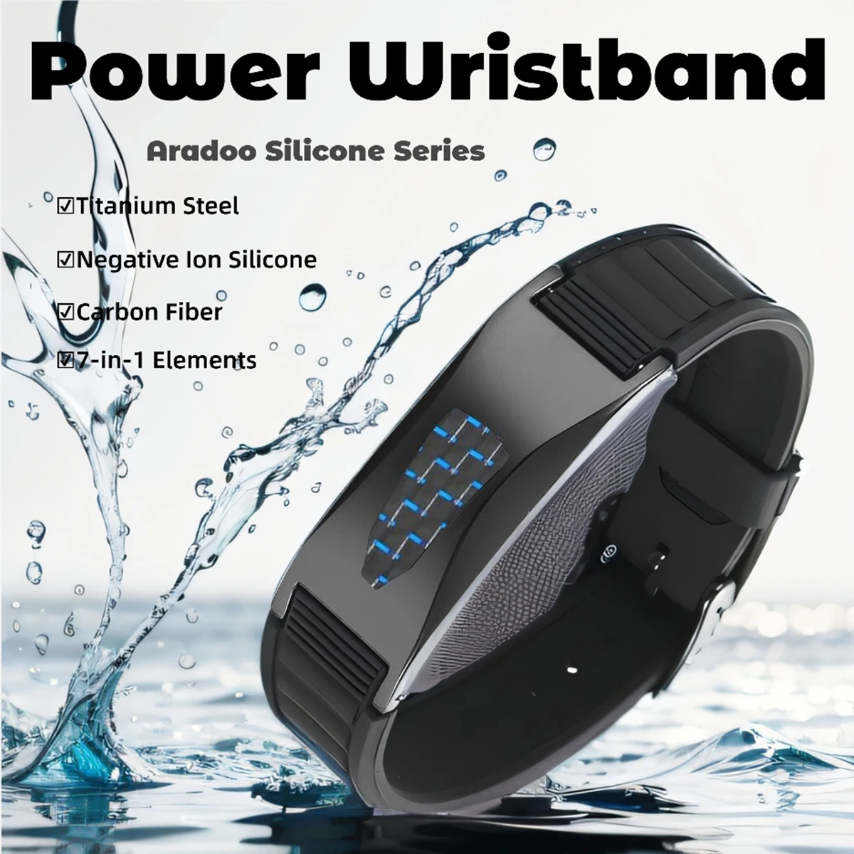 ARADOO Silicone Carbon Fiber Power Wristband Balance Bracelets for Men Women 7-in-1 Magnetic Sports Bracelet