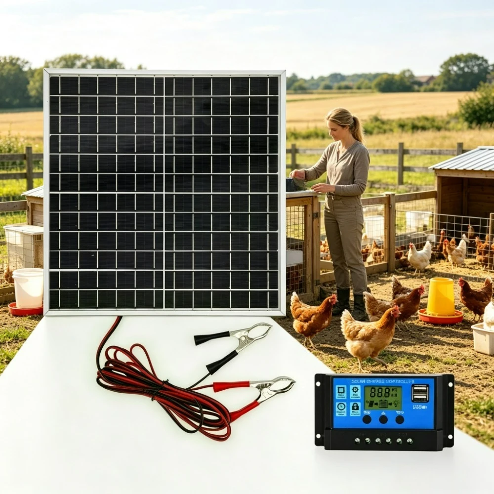12W Monocrystalline Silicon Solar Panel Aluminum Frame Complete Package 12V Solar Charge Controller with Clip Leads Off Grid