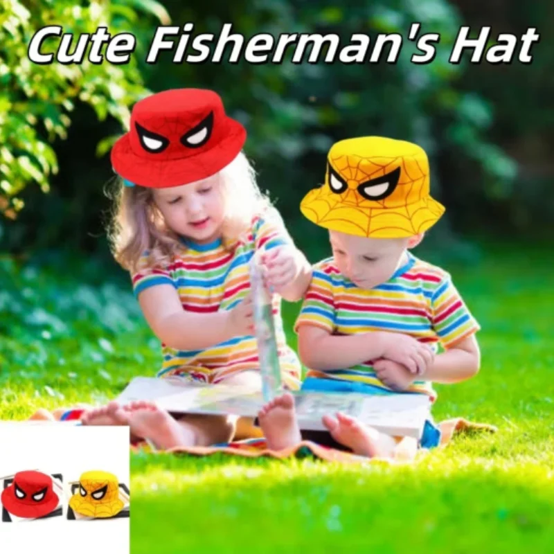 Disney Cartoon Spider Man Cosplay Hut Jungen und Mädchen Eimer Hut Sonnenschutz Fischer Hut rot blau Kinder Baumwolle Sonnenhut 3-8Y