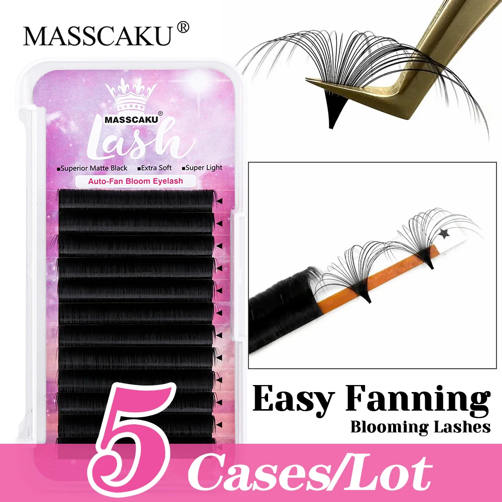 

MASSCAKU New Style 5cases/lot 8-17mm and Mix Size One Second Flowering Lashes Individual Wispy 3D Effect Auto Fanning Lash Trays